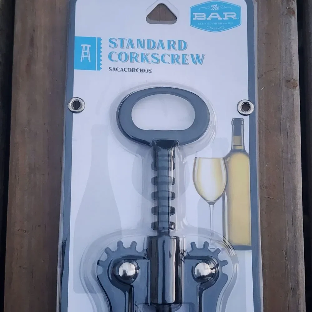 NWT Bar Winged Corkscrew Black On Black Winged. Metal Plastic Wine Bottle Opener